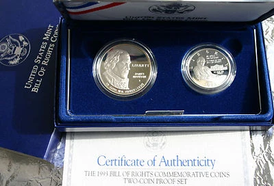 1993 Bill of Rights 90% Silver 2 Coin Madison Proof Silver Dollar and Half Set - Image 1 of 3