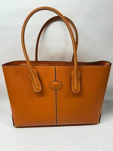 TOD'S Tote Bag Womens Orange Peddle surface Leather 16"L x 5 1/4"across bottom - Picture 1 of 24