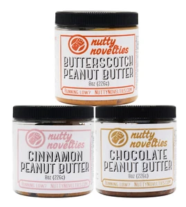 Nutty Novelties Peanut Butter Trio Sampler – 3 Flavor Gift Set (8oz Jars) - Picture 1 of 4