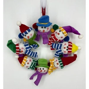 Snowman Wreath Scarves & Caps Colorful Whimsical Winter - Picture 1 of 6
