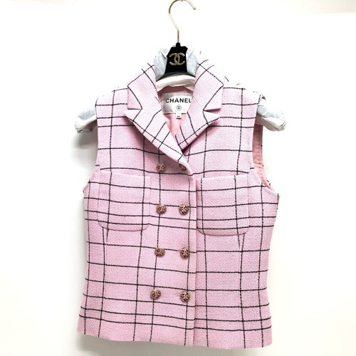 CHANEL P77266 24S tweed senza maniche abbigliamento giacche top canotta tweed rosa