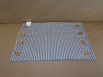 KING ROSE BLUE AND WHITE STRIPES BUTTONS LINEN BLEND DECORATIVE ACCENT THROW PIL - Image 1 of 4