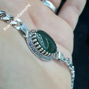 Natural Dark Green Aqeeq Bracelet, Handmade Bracelet for Men, Gift for Him - Picture 1 of 6