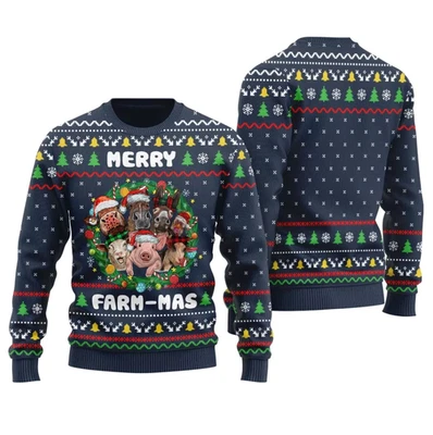 Suéter Feliz Granja-Mas Feo Navidad - Divertido Suéter Tejido Vacaciones Animales de Granja Foto 1 de 2
