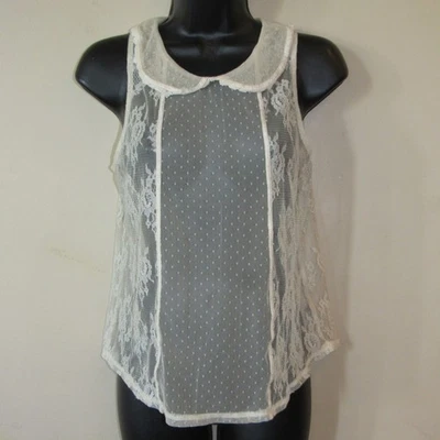 Vtg Y2K Sheer Cream Lace Peter Pan Collar Sleeveless Top sz M Coquette Arizona - Image 1 of 3