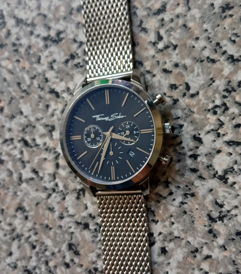 Thomas Sabo Mens Rebel Spirit Silver Black Chronograph Watch, 42mm Excellent con - Image 1 of 4