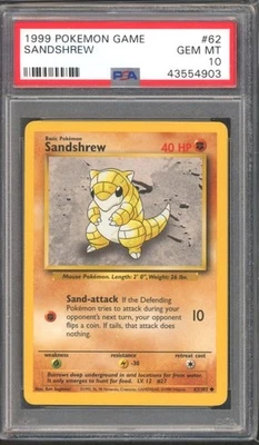 SANDSHREW #62 PSA 10 1999 POKEMON Base Set Unlimited WOTC  - Image 1 of 2