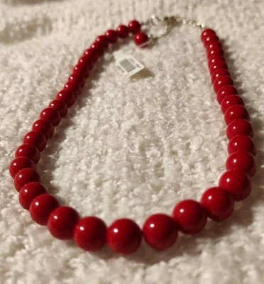 Rote Perlenkette Modeschmuck Bijou Brigitte 40 cm bis 48 cm - Bild 1 von 4