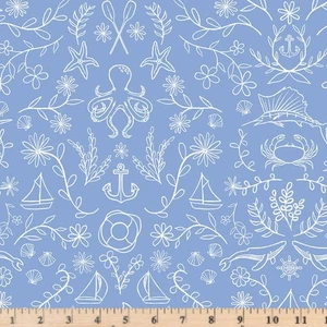 Yacht Club Main Sky C15920-SKY Nautical   100% Cotton Fabric By the half yard - Picture 1 of 2
