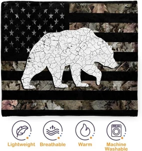 Camo American Flag Bear Fleece Throw Blanket Camouflage Soft 80"x60" Camo 80x60 - Picture 1 of 5