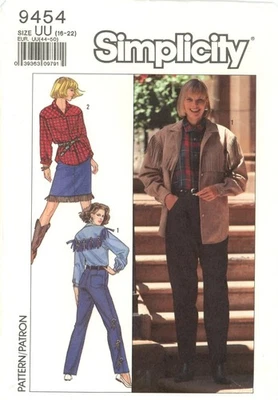 Simplicity 9454 Western Rodeo Fringe Shirt Jacket, Skirt & Cowboy Pants Sz 16-22 - Image 1 of 4
