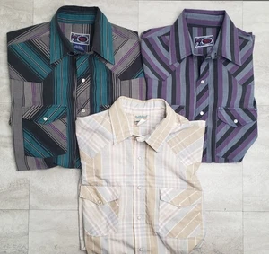 Lot 3 Western Williams Bay Saddlebrook Pearl Snap Short Sleeve Shirts Mens Large - Picture 1 of 10
