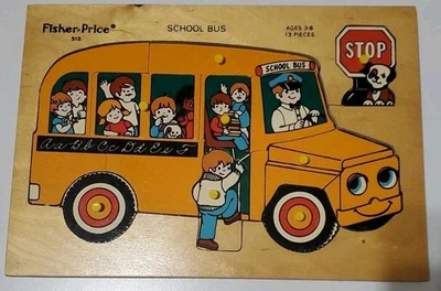 Rompecabezas de madera Fisher Price SCHOOL BUS #515 13 piezas 1983 vintage Foto 1 de 4