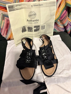 Elegant Lanvin Black Sandals with Embellishments Sz 37.5 - Image 1 of 4