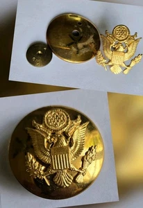 WWII Brass Army Officer's 3 pc. Visor Hat Cap Badge Insignia 🇺🇸 Vintage Pin - Picture 1 of 6