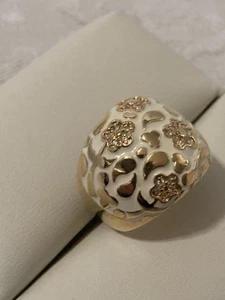 Lauren G Adams White Enamel Crystal Flowers Ring Sz9 Never Worn - Picture 1 of 7