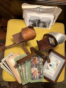 Lot Of 2 Stereoscopes With 93 Stereo View Cards - Foto 1 di 19