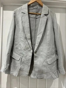 Pure Collection Blazer Jacket Linen Grey Stripe Size UK 18 1 Button Lightweight - Picture 1 of 14
