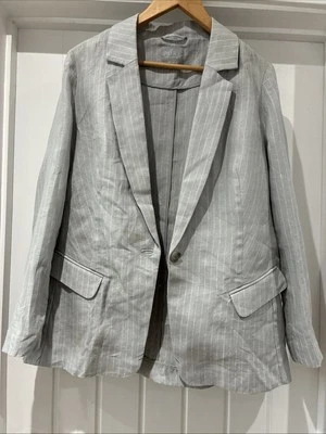 Pure Collection Blazer Jacket Linen Grey Stripe Size UK 18 1 Button Lightweight - Image 1 of 4