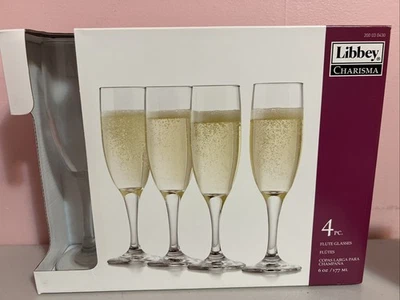NEW Libbey Charisma 6 Oz. Champagne Flute Glasses Box Of 4 - Image 1 of 4