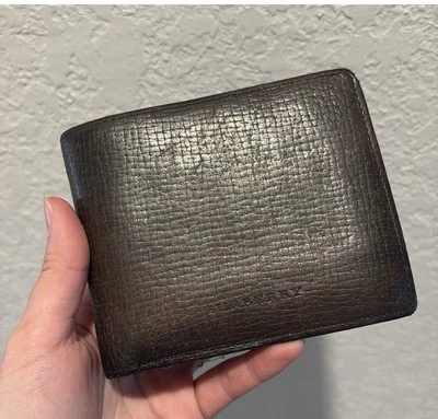 BURBERRY Auténtica Cartera Plegable Cuero Genuino Marrón Oscuro Foto 1 de 4