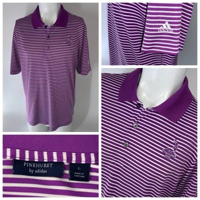 Camisa Polo Adidas de Golf Pinehurst Para Hombre L Púrpura Blanca Rayas Poli YGI S5-231 Foto 1 de 4