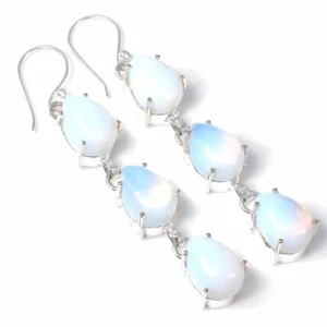 Milky Opalite Gemstone Handmade 925 Sterling Silver Jewelry Earring Sz 2.2'' - Picture 1 of 1