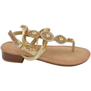 Sandalo basso donna infradito con cavigliera gioiello oro pietre colorate ambra - Foto 1 di 3