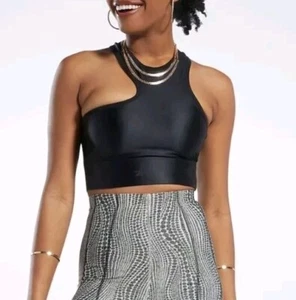 NEW! Reebok x Cardi B Asymetrial Crop Tank Top Black Women's S One Shoulder - Picture 1 of 3