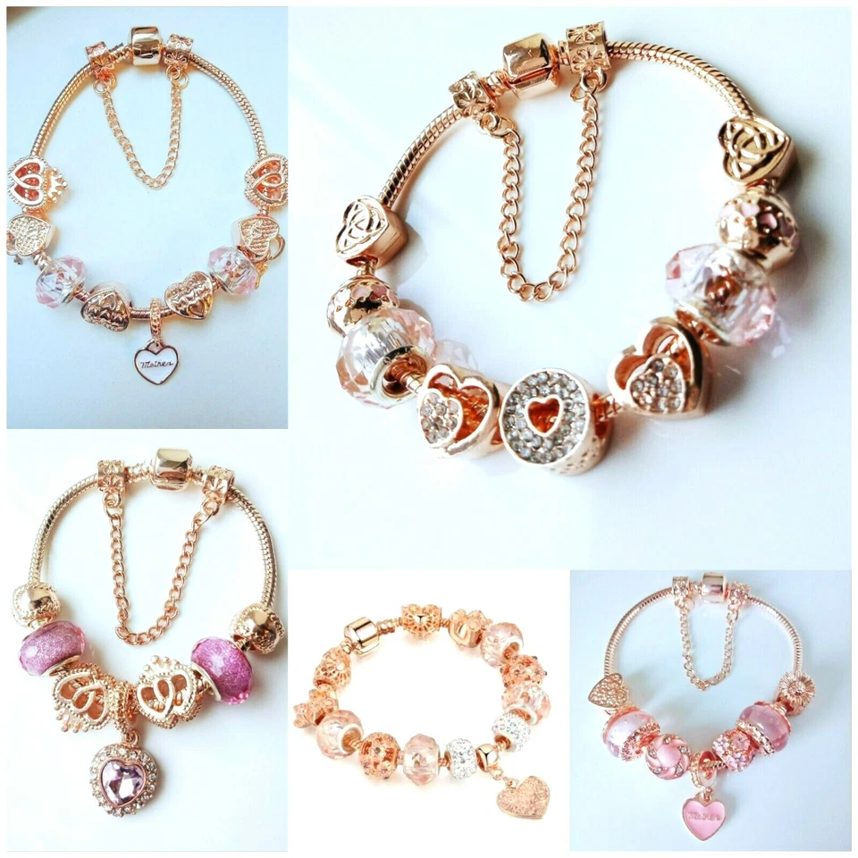 925 Rose Gold Colour Bracelet With Charm  - Image 1 of 1