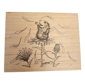 House Mouse Throwing Daisy Petals Wood Rubber Stamp by Stampa Rosa 1998 - Picture 1 of 7