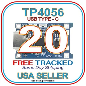 20pcs TP4056 5V 1A USB Type-C USB-C Lithium Battery Charging & Protection Board - Picture 1 of 12