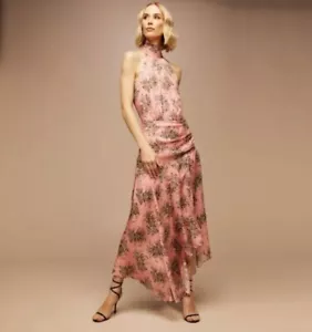 NWT $695 VERONICA BEARD "Leia" Pink Floral Silk Chiffon Draped Halter Dress - Picture 1 of 9