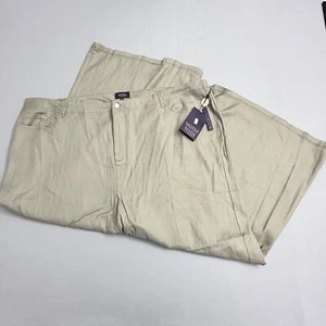 NYDJ Linen Cropped Wide Leg Pant Womens 22W Beige Tan Lift Tuck Crop Beach Coast - Picture 1 of 19