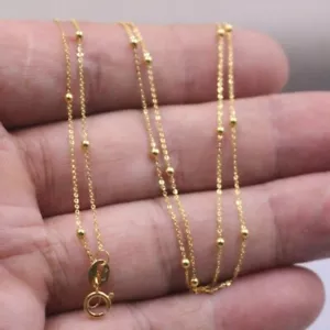 Solid 18K Yellow Gold Pure Au750 Beads Full Star Chain Link Women Necklace 18'' - Picture 1 of 4