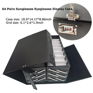 Vetrina organizer scatola nera per 64 paia occhiali da vista occhiali da sole materiale PU - Foto 1 di 24