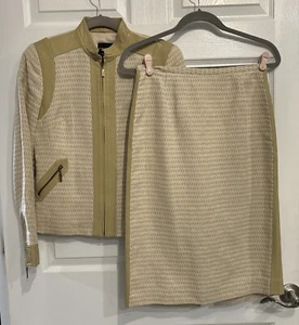 Doncaster Size 6 Tan Leather Trim Textured Zip Suit Jacket & Skirt Set NWOT - Picture 1 of 13