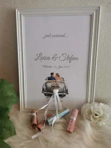 personalisiertes Geldgeschenk zur Hochzeit "just married..." - OHNE Rahmen - Bild 1 von 3