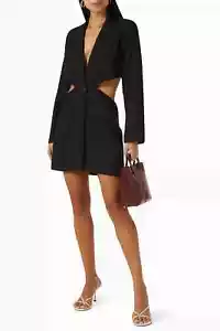 Vestido Rumer The Label Harper Blazer 100 % lino negro moderno recortado talla S nuevo con etiquetas - Imagen 1 de 14