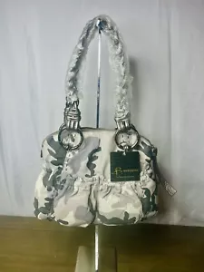 B. Makowsky Gray Silver Winter Camo Leather Shoulder Bag Braided Buttery Soft - Picture 1 of 18