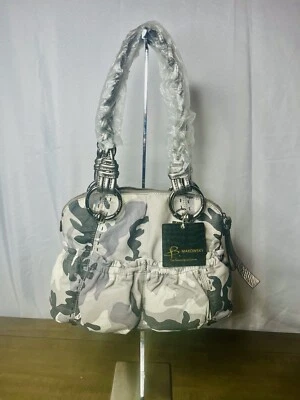 B. Makowsky Gray Silver Winter Camo Leather Shoulder Bag Braided Buttery Soft* - Image 1 of 4