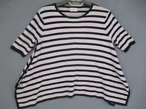 Gorman Top Womens Small Pink Black Striped Knit Short Sleeve Shirt Slit Flowy - Picture 1 of 20