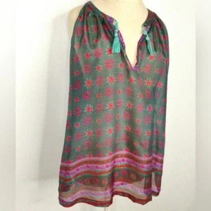 live happy Floral Sleeveless Semi Sheer Tunic Blouse Top size Large - Picture 1 of 15