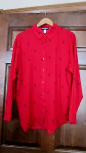 DAMENBLUSE KARL LAGERFELD PARIS Größe SMALL ADMIRAL ROT/SCHWARZ GEKNÖPFT LS neu mit Etikett - Bild 1 von 19