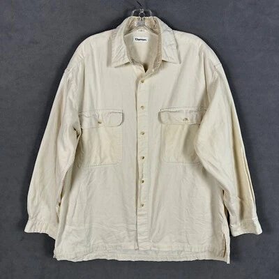 Damon Shirt Mens Size L Ivory Cotton Button Up Two Pocket Long Sleeve Vintage - Image 1 of 4