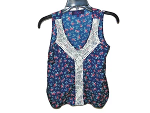 Women's Juniors Blue Floral Shortie Top Sleeveless    Size XL - Picture 1 of 4