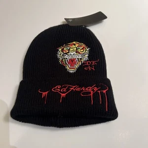 Ed Hardy Tiger Embroidered Knit Black Beanie Hat One Size (Brand New) - Picture 1 of 2