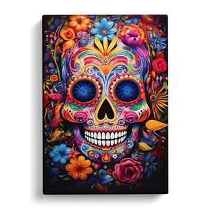 Sugar Skull Expressionism Canvas Wall Art Print Framed Picture Decor Living Room - Picture 1 of 4