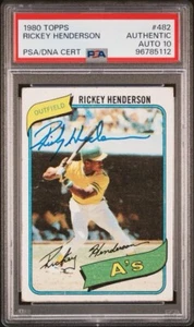 1980 RICKEY HENDERSON SIGNED TOPPS ROOKIE CARD #482 HOF OAKLAND A’s PSA💎AUTO 10 - Picture 1 of 5