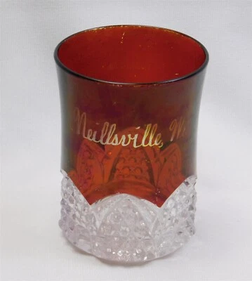 Antique Ruby Stained EAPG Glass Cup Souvenir Neillsville Wis. 4" Tall - Image 1 of 4